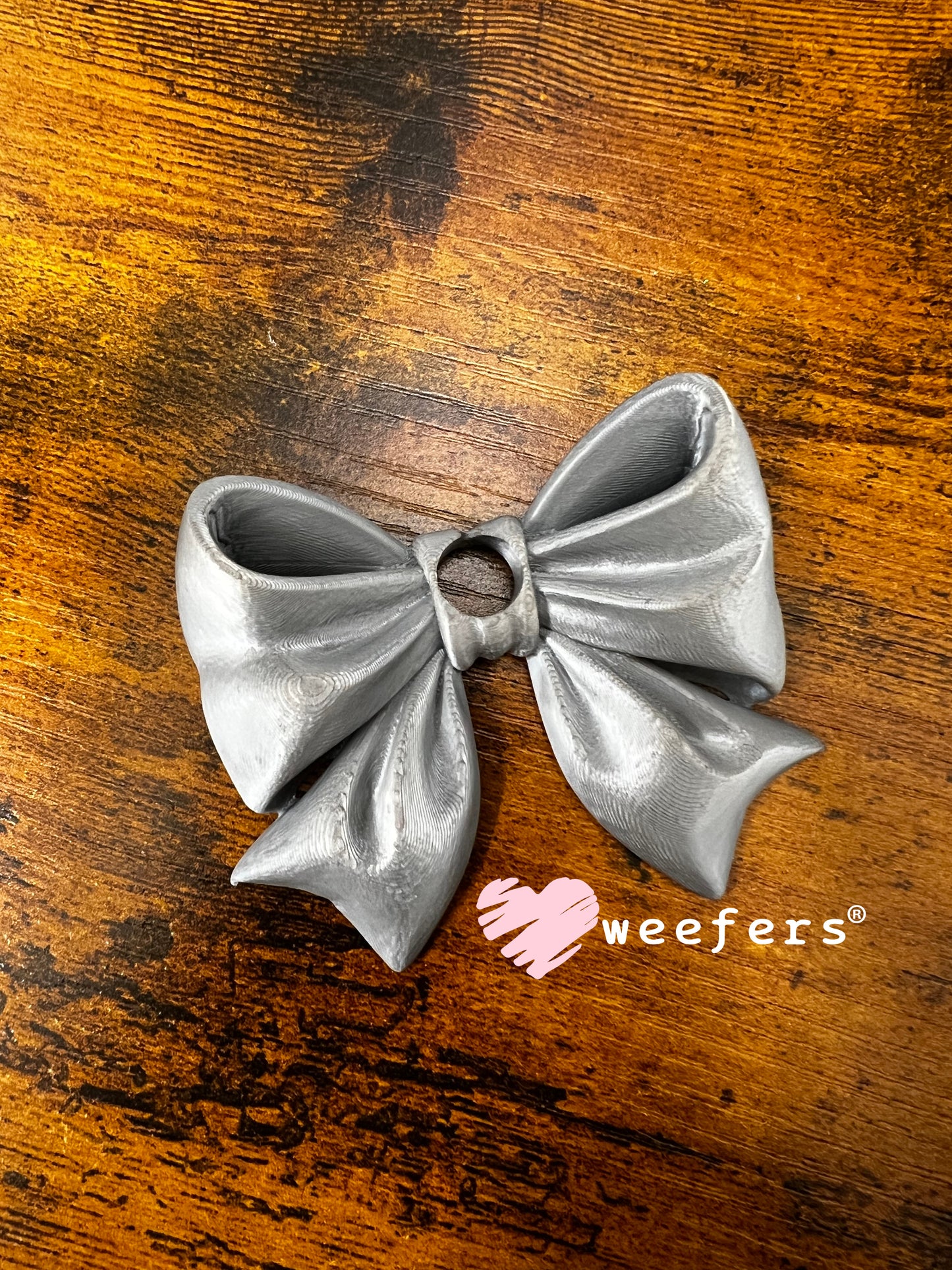 16oz and 24oz Bow Lid Toppers for Tumblers | Bridesmaid & Event Drinkware Accessory (Center HOLE) 8mm Silver Metal Weefers