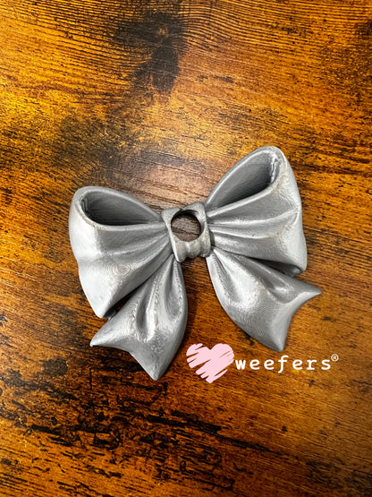 16oz and 24oz Bow Lid Toppers for Tumblers | Bridesmaid & Event Drinkware Accessory (Center HOLE) 8mm Silver Metal Weefers