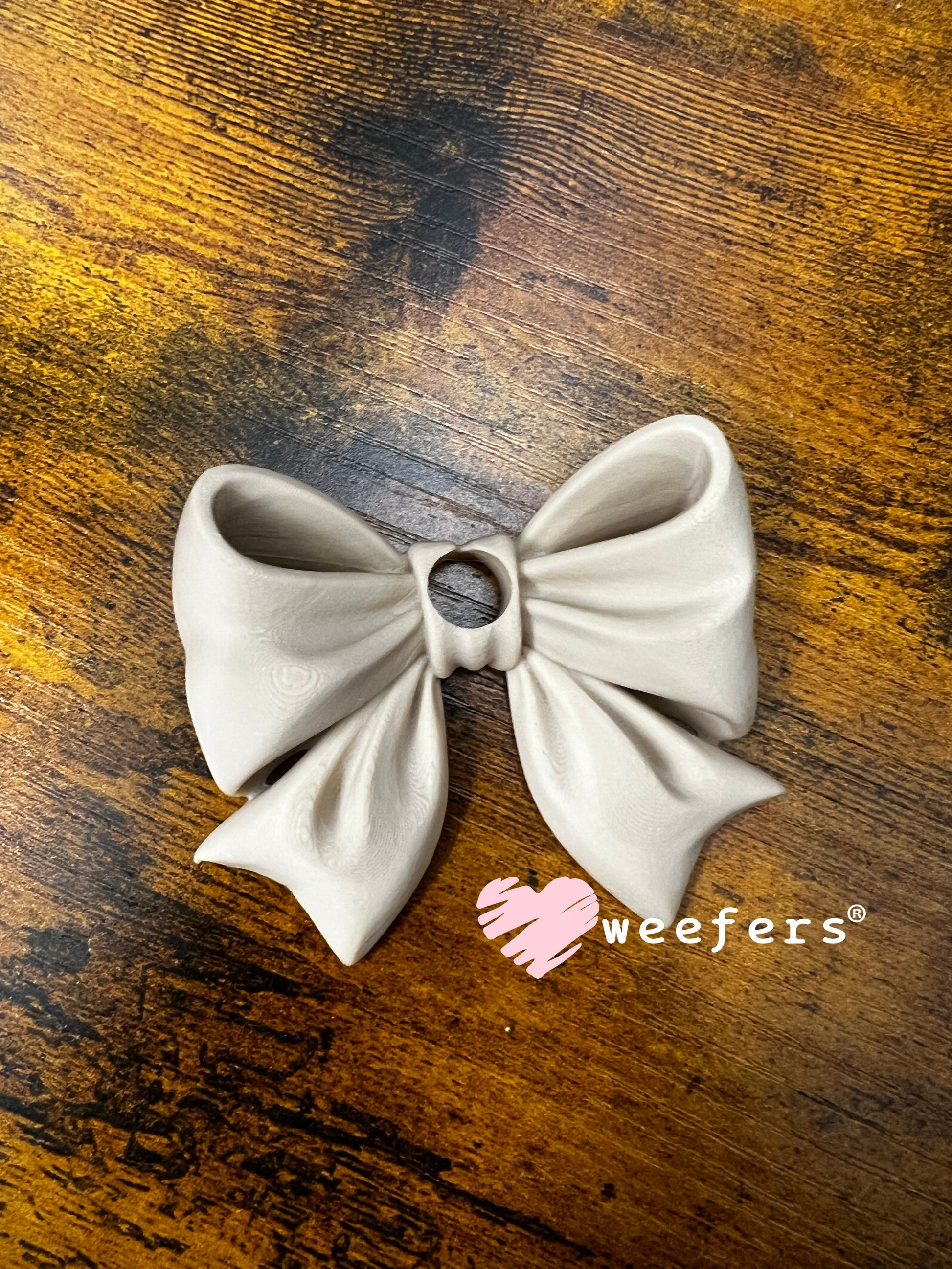 16oz and 24oz Bow Lid Toppers for Tumblers | Bridesmaid & Event Drinkware Accessory (Center HOLE) 8mm Tan Weefers