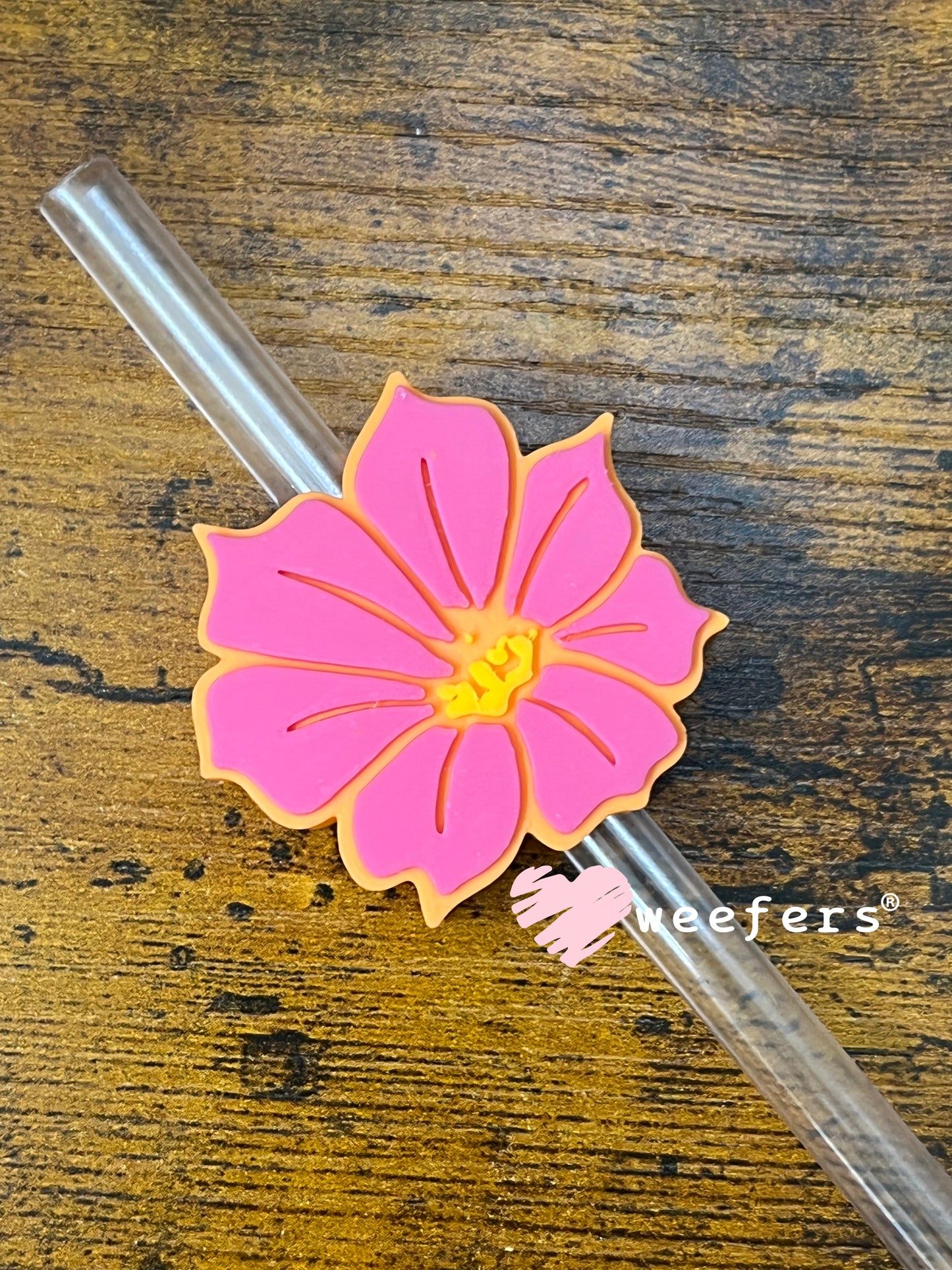 Straw Topper Buddy - Pink and Orange Hibiscus (Fits both 8mm and 10mm straws) Weefers