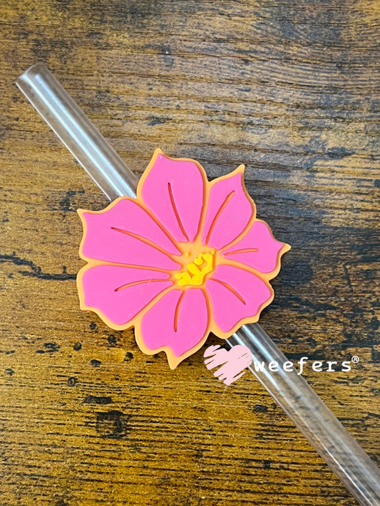 Straw Topper Buddy - Pink and Orange Hibiscus (Fits both 8mm and 10mm straws)