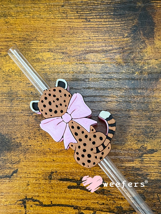 Straw Topper Buddy - Cheetah Pink Bow (Fits both 8mm and 10mm straws) Weefers
