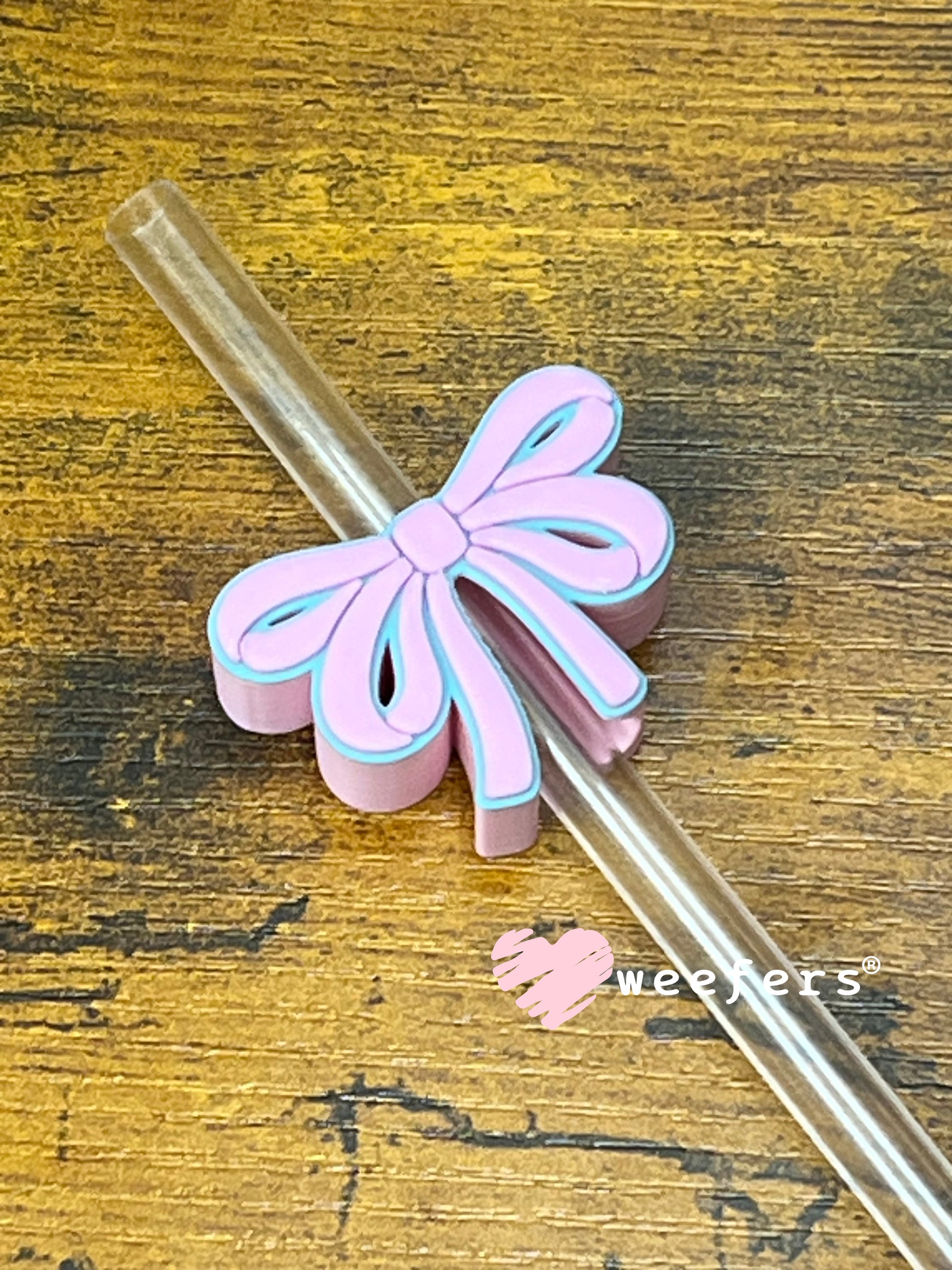 Straw Topper Buddy - Pink and Blue Sweetheart Bow Weefers