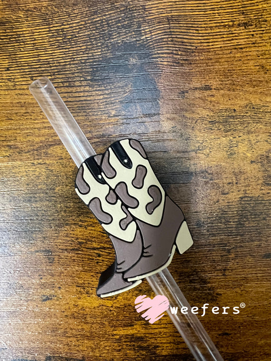 Straw Topper Buddy - Brown and Tan Cowgirl Boots (Fits both 8mm and 10mm straws)