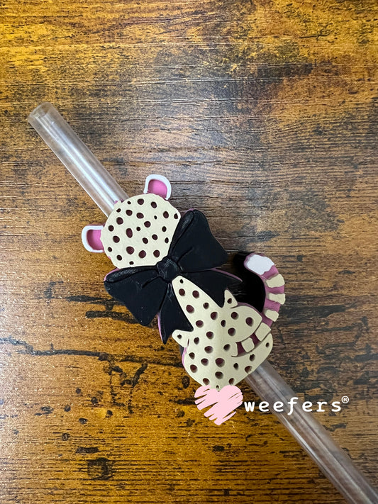 Straw Topper Buddy - Cheetah Black Bow (Fits both 8mm and 10mm straws) Weefers