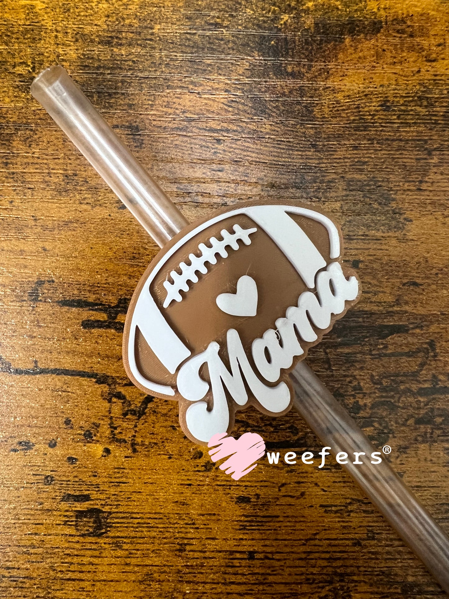 Brown White Mama Football Straw Topper Buddy Weefers