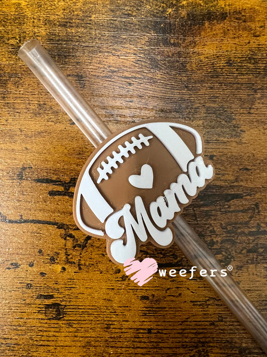 Brown White Mama Football Straw Topper Buddy Weefers