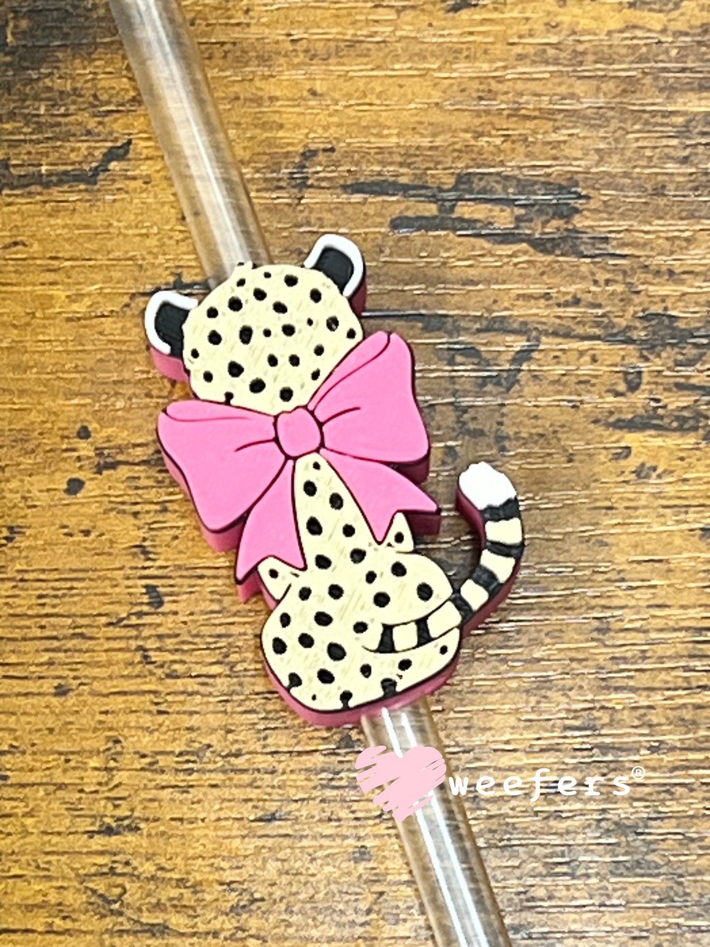 Straw Topper Buddy - Cheetah Hot Pink Bow (Fits both 8mm and 10mm straws) Weefers