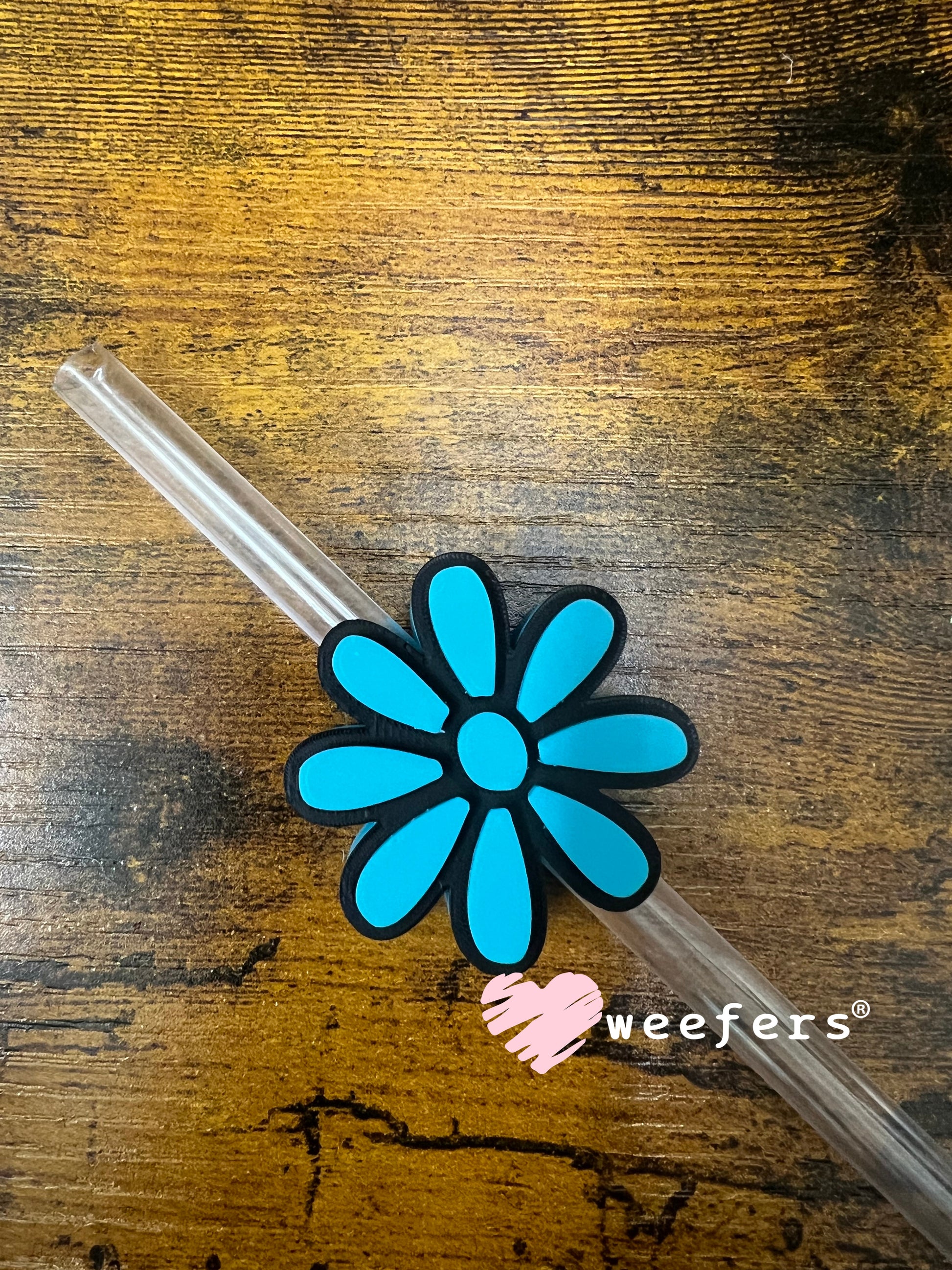 Daisy Straw Topper Buddy Teal and Black - Large Weefers