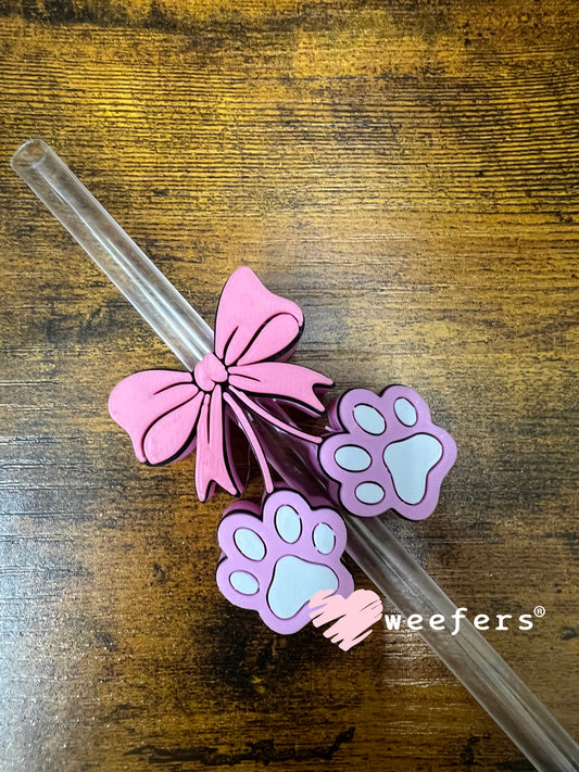 Straw Topper Buddy - Pink Dog Paw Cherries (Fits both 8mm and 10mm straws) Weefers