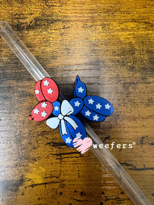 Straw Topper Buddy - USA Red White and Blue Balloon Dog (Fits both 8mm and 10mm straws) Weefers