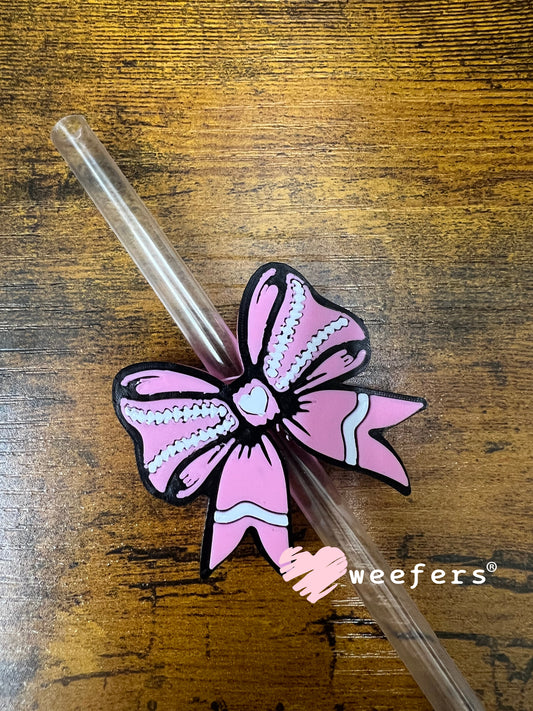 Straw Topper Buddy - Pink Football Bow (Fits both 8mm and 10mm straws) Weefers