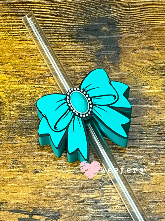 Straw Topper Buddy - Concho Bow Turquoise (Fits both 8mm and 10mm straws) Weefers