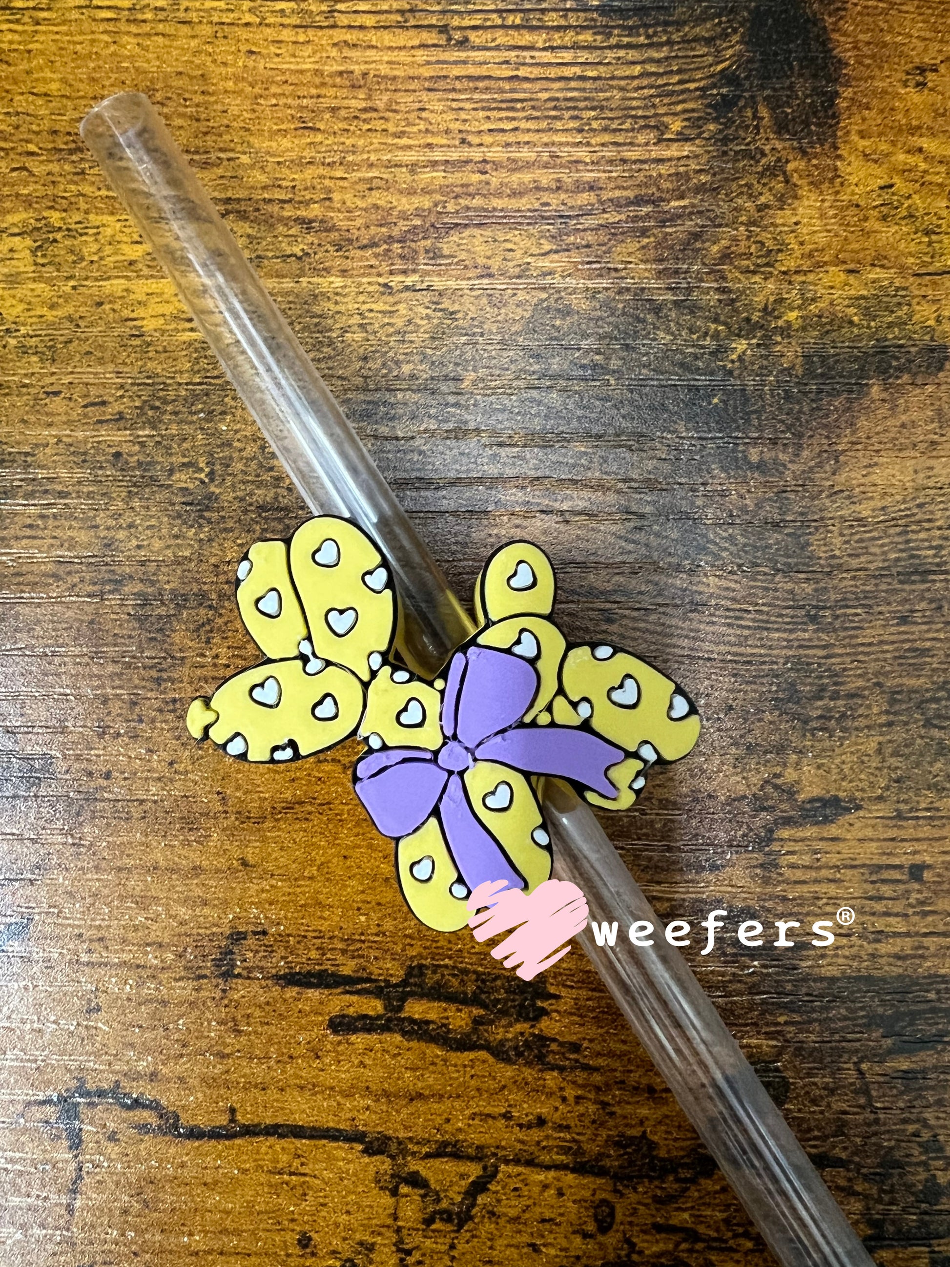 Straw Topper Buddy - Balloon Dog Yellow Purple Hearts (Fits both 8mm and 10mm straws) Weefers