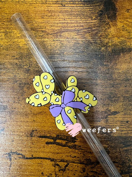 Straw Topper Buddy - Balloon Dog Yellow Purple Hearts (Fits both 8mm and 10mm straws) Weefers