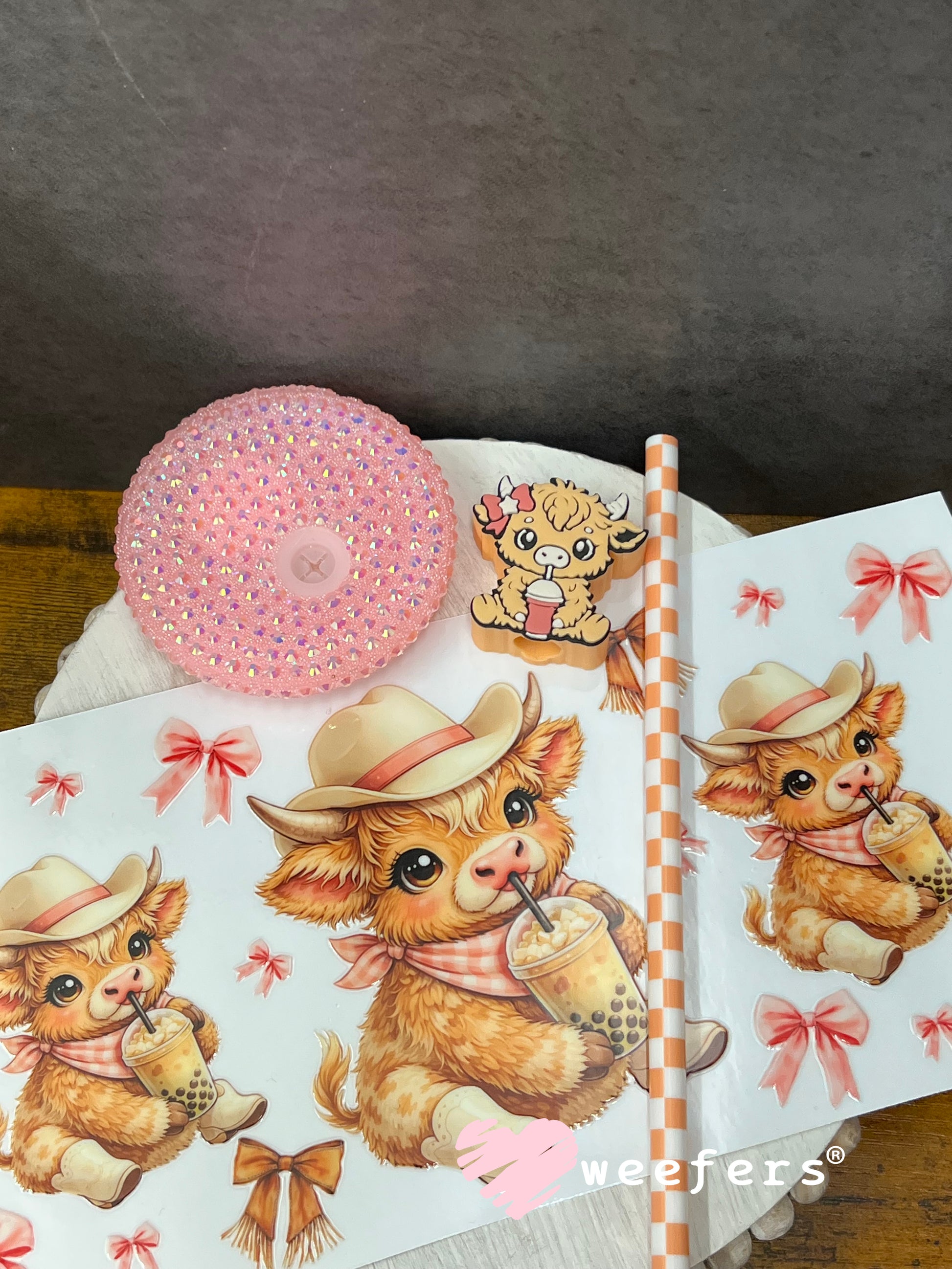 UV DTF Cup Wrap – Brown Cowgirl Highland Cow Boba - Weefers Exclusive Weefers