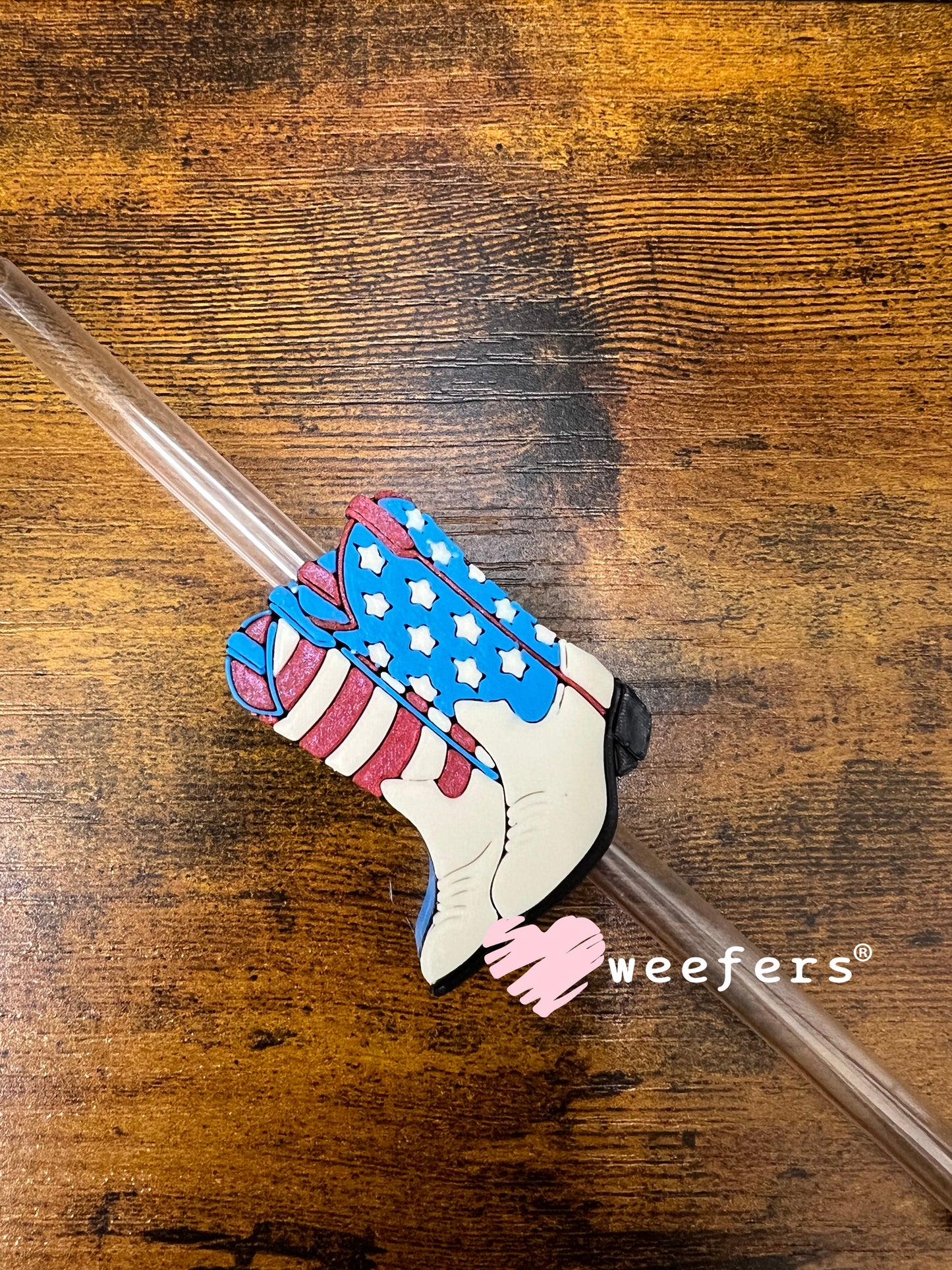 Straw Topper Buddy - Patriot Cowgirl Boots 4th of July (Fits both 8mm and 10mm straws) Weefers