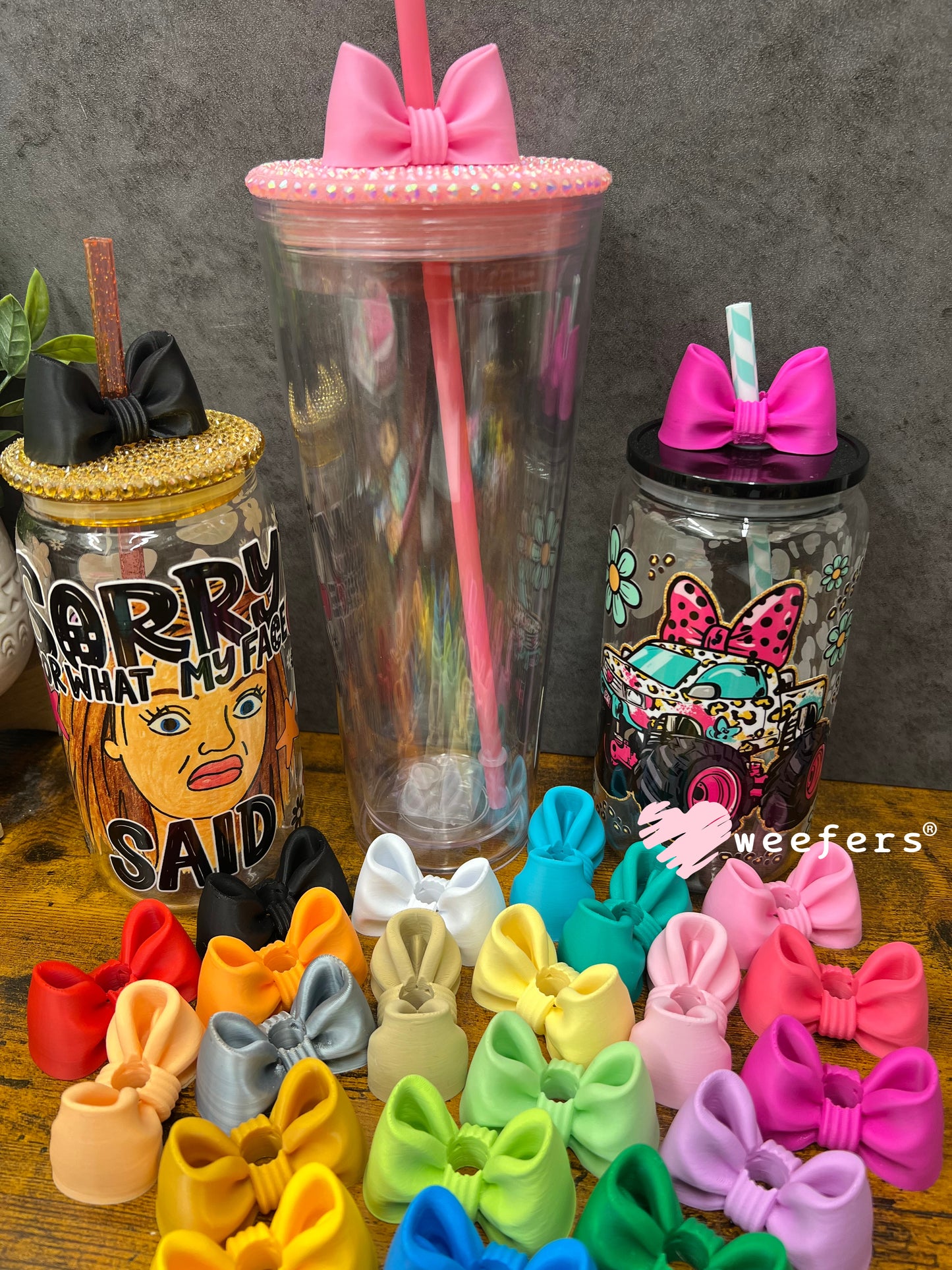 Oversized Coquette Bow Lid Toppers for Tumblers | Bridesmaid (Fits Both 8mm and 10mm straws) Weefers