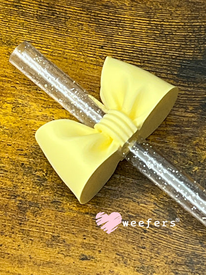 Oversized Coquette Bow Lid Toppers for Tumblers | Bridesmaid (Fits Both 8mm and 10mm straws) Pale Yellow Weefers