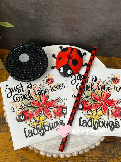 16oz Generic Glass Can Cups UV DTF Kits #24 - Just a Girl Who loves LadyBugs Weefers