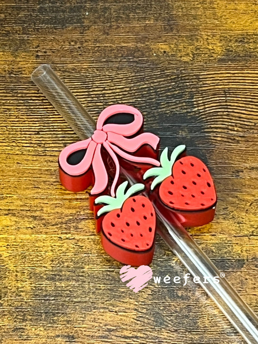 Straw Topper Buddy - Pink Bow Strawberry Cherries Weefers