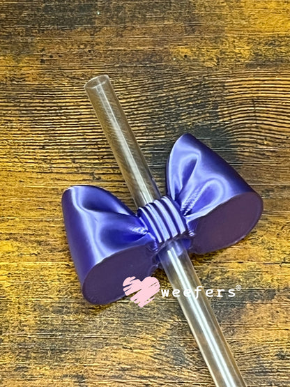 Oversized Coquette Bow Lid Toppers for Tumblers | Bridesmaid (Fits Both 8mm and 10mm straws) Silk Purple Weefers