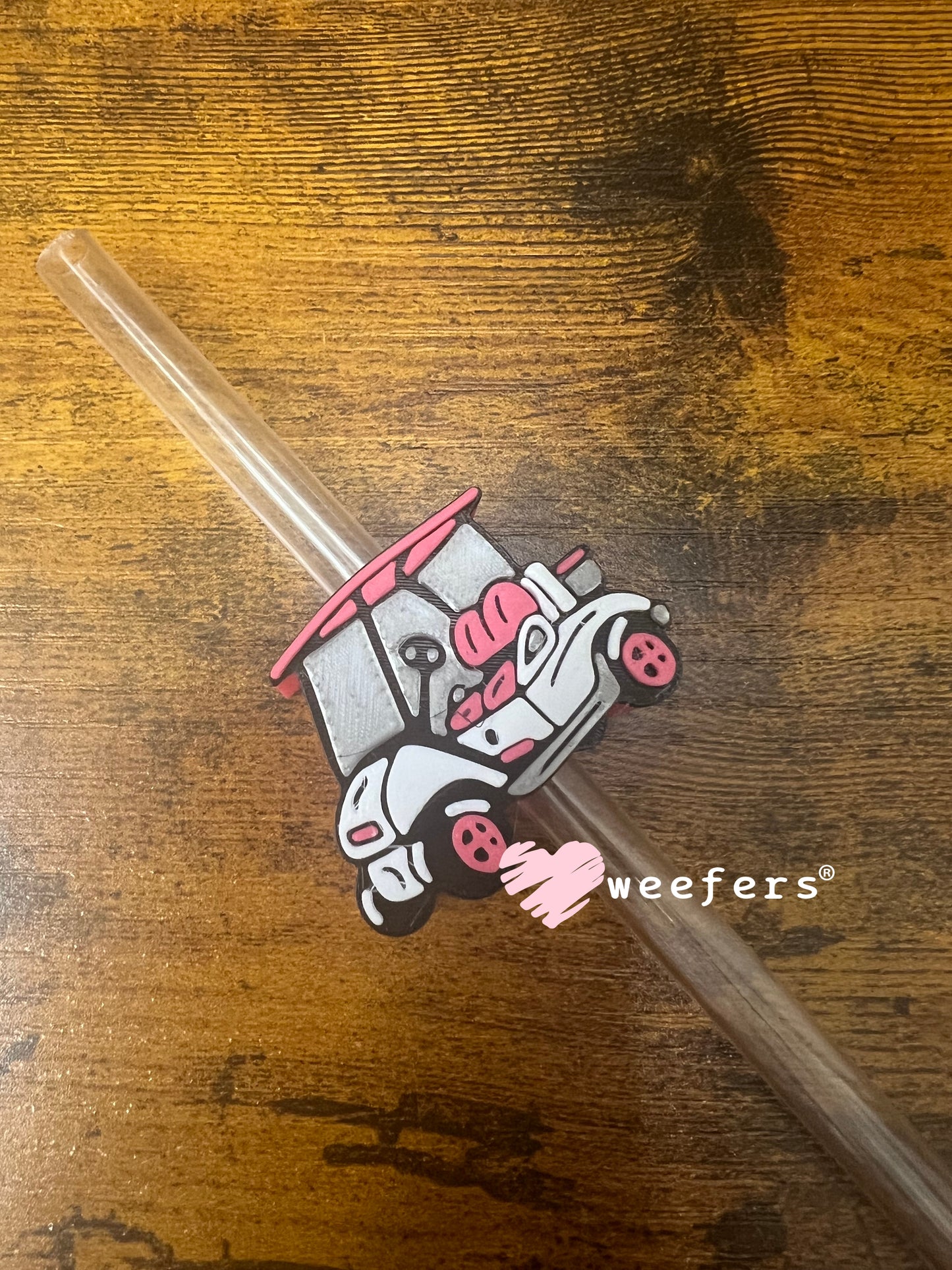 Straw Topper Buddy - Pink Golf Cart (Fits both 8mm and 10mm straws) Weefers