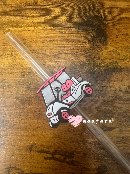 Straw Topper Buddy - Pink Golf Cart (Fits both 8mm and 10mm straws) Weefers
