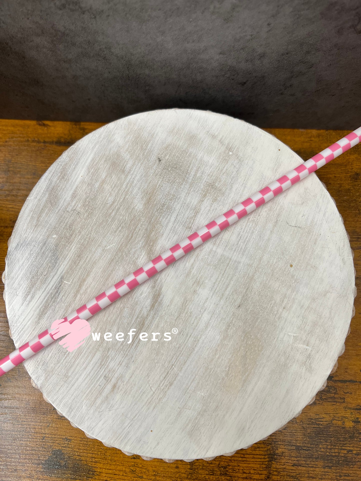 Patterned Straws Fits 24oz Can Sized Cups White and Pink Checkered - 12" Weefers