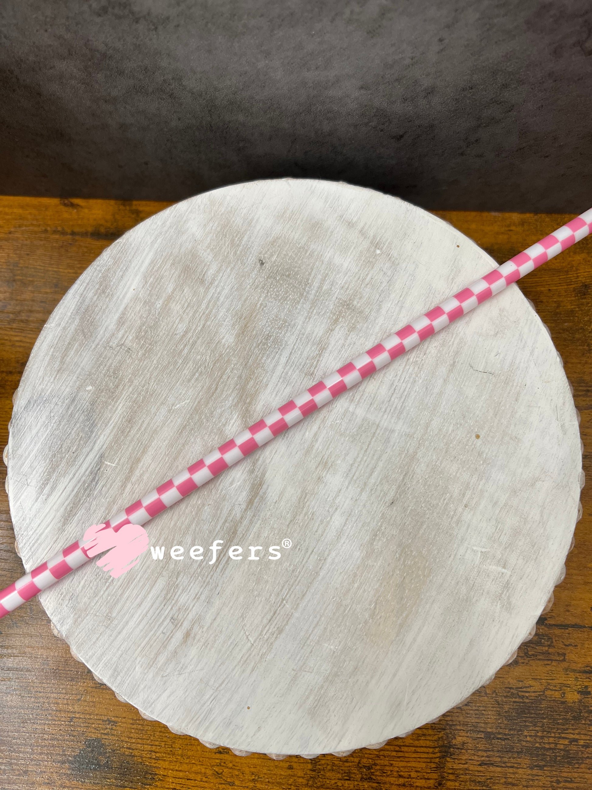 Patterned Straws Fits 24oz Can Sized Cups White and Pink Checkered - 12" Weefers