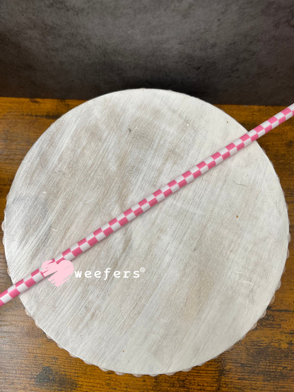 Patterned Straws Fits 24oz Can Sized Cups White and Pink Checkered - 12" Weefers