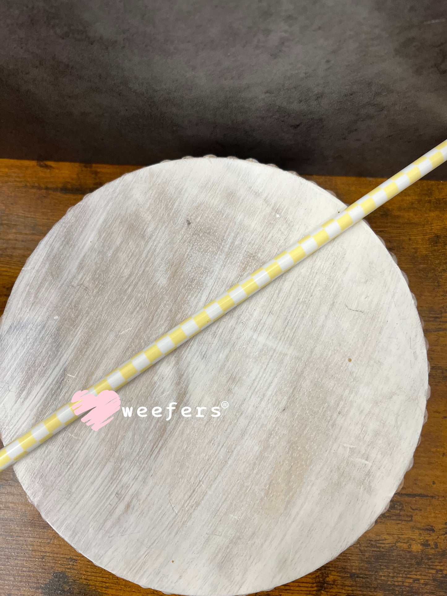 Patterned Straws Fits 24oz Can Sized Cups Light Yellow and White checkered - 11" Weefers