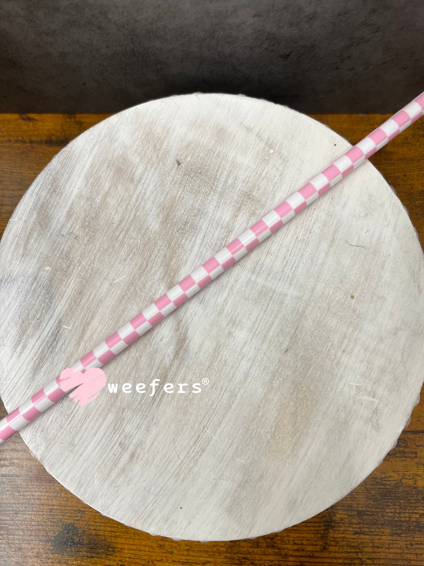 Patterned Straws Fits 24oz Can Sized Cups Light Pink and White Checkered - 11" Weefers