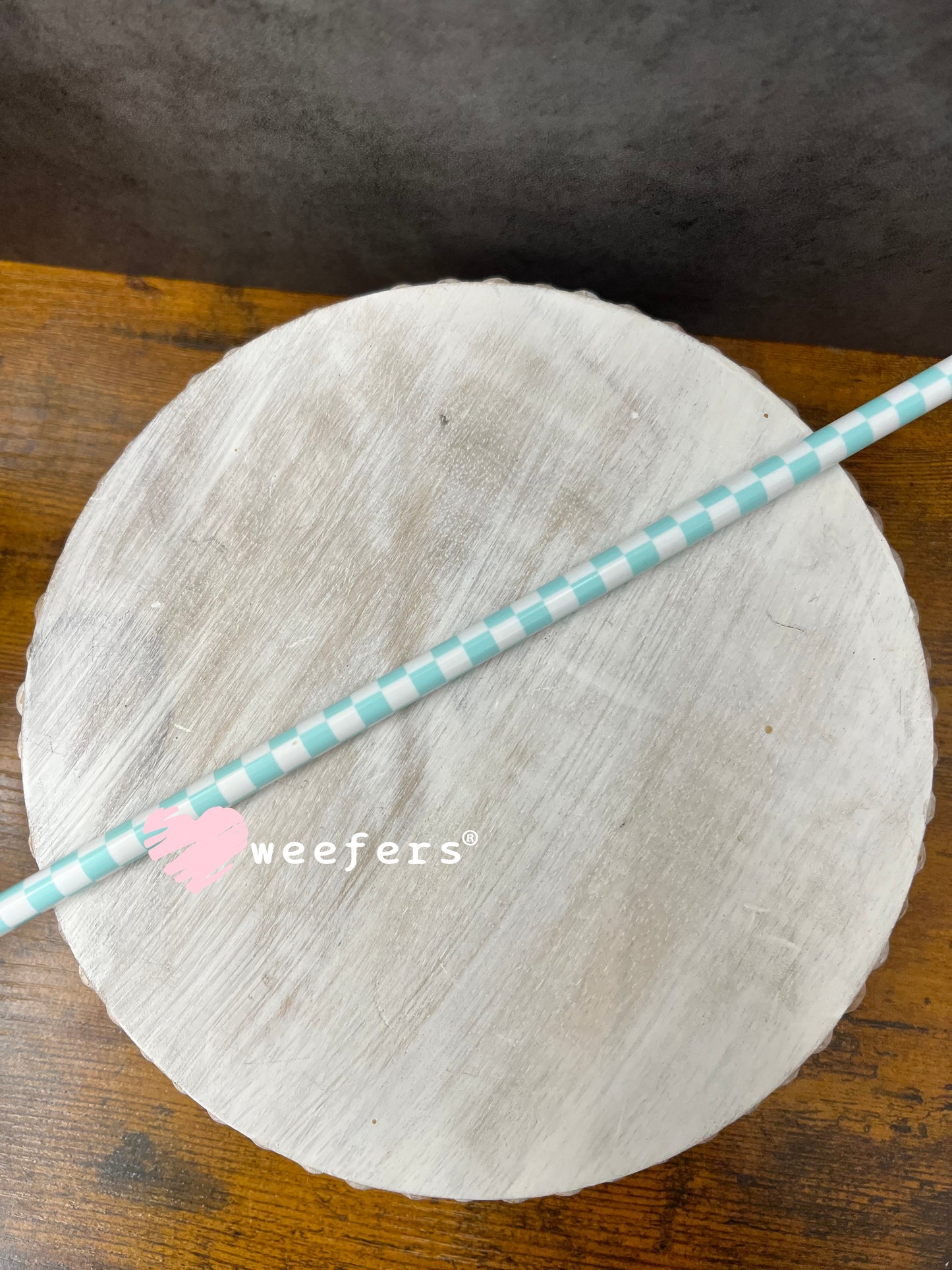 Patterned Straws Fits 24oz Can Sized Cups Light Seafoam Green and White Checkered - 11" Weefers
