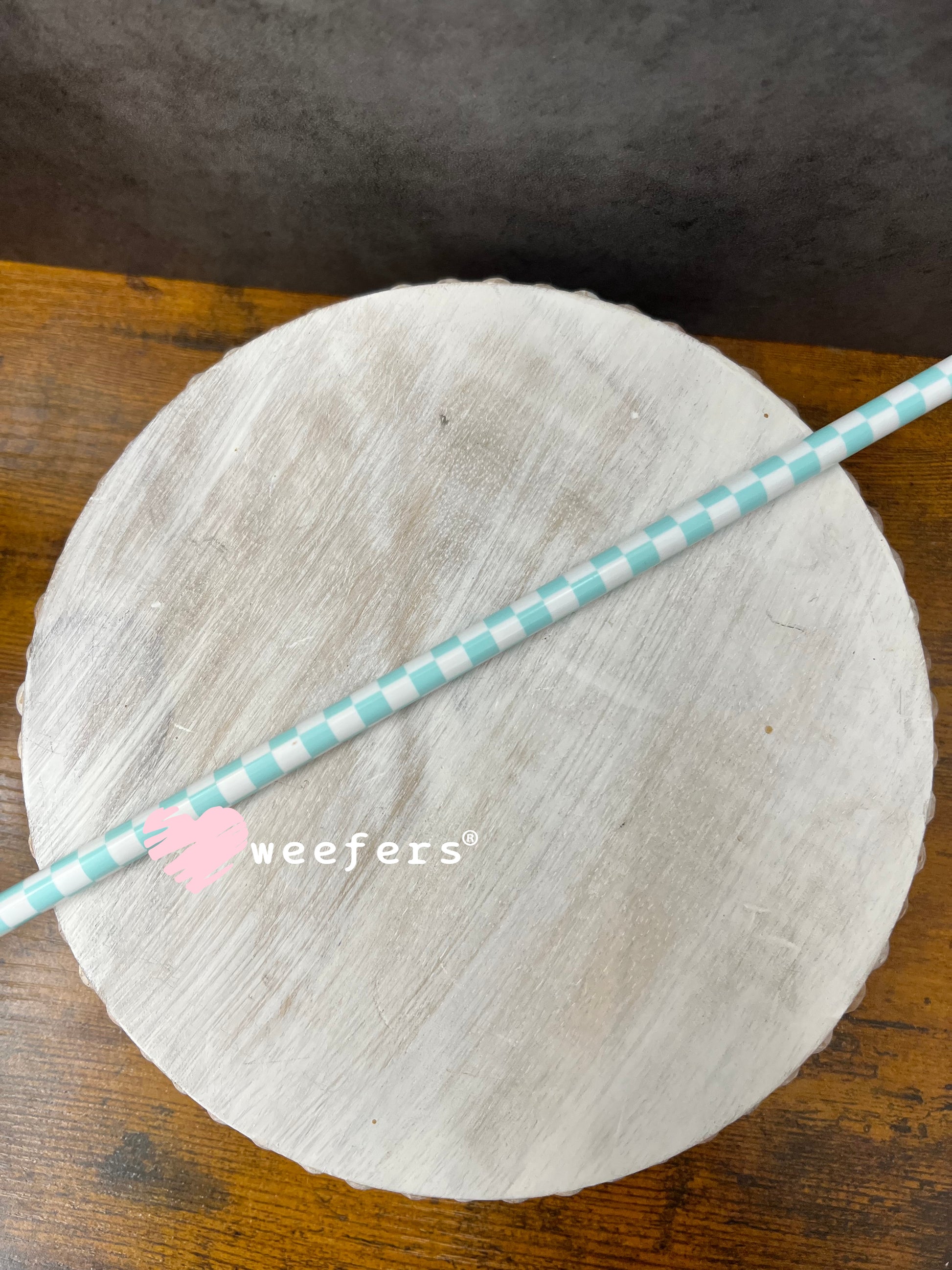 Patterned Straws Fits 24oz Can Sized Cups Light Seafoam Green and White Checkered - 11" Weefers