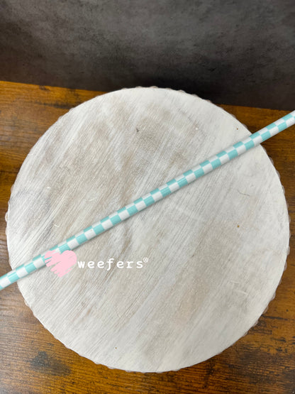 Patterned Straws Fits 24oz Can Sized Cups Light Seafoam Green and White Checkered - 11" Weefers