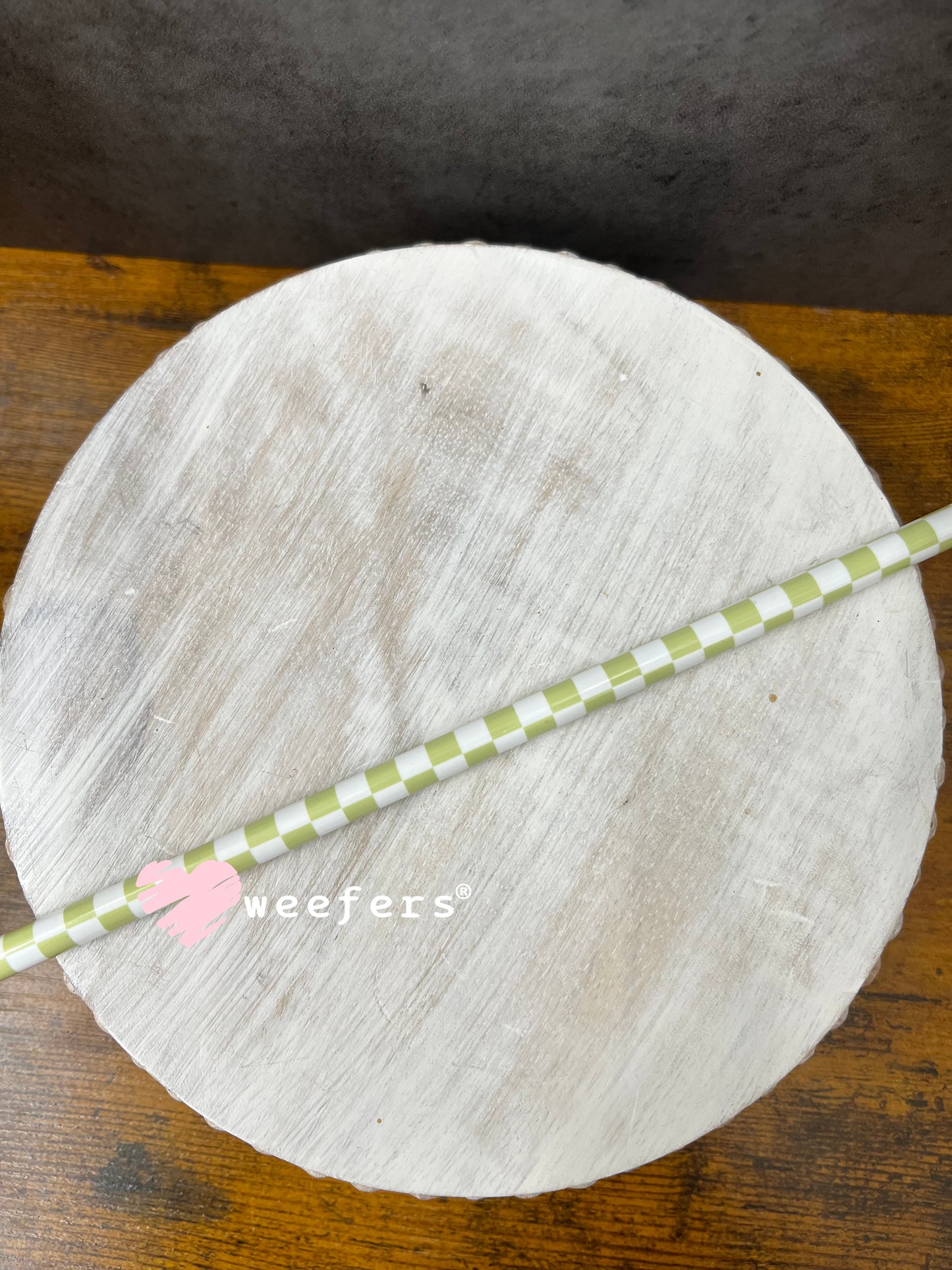 Patterned Straws Fits 24oz Can Sized Cups Light Green and White Checkered - 11" Weefers