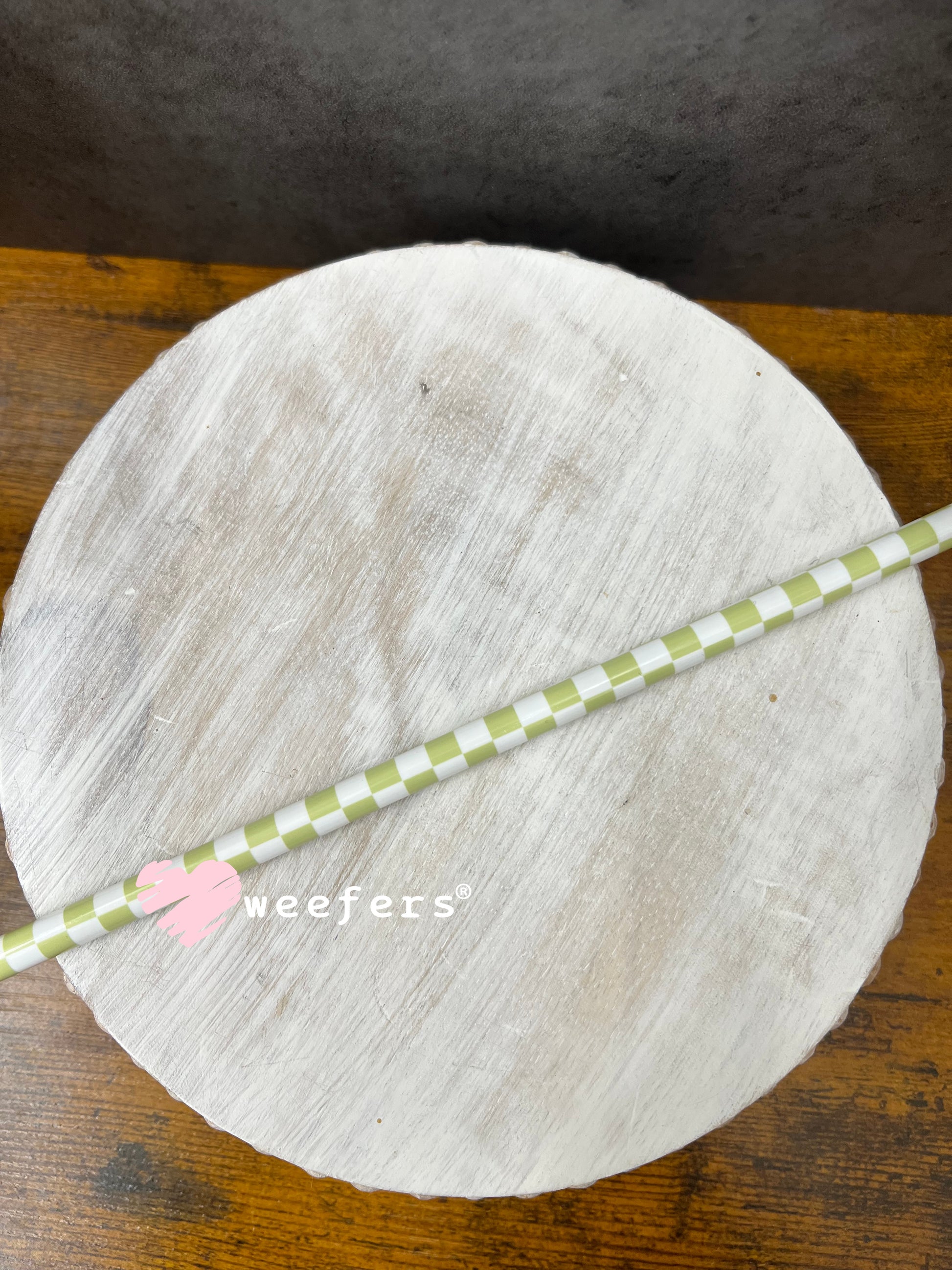 Patterned Straws Fits 24oz Can Sized Cups Light Green and White Checkered - 11" Weefers