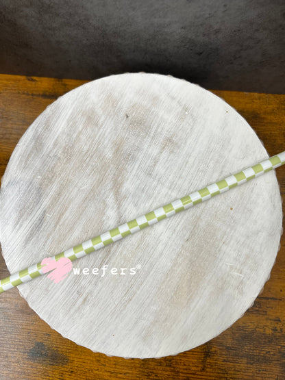 Patterned Straws Fits 24oz Can Sized Cups Light Green and White Checkered - 11" Weefers