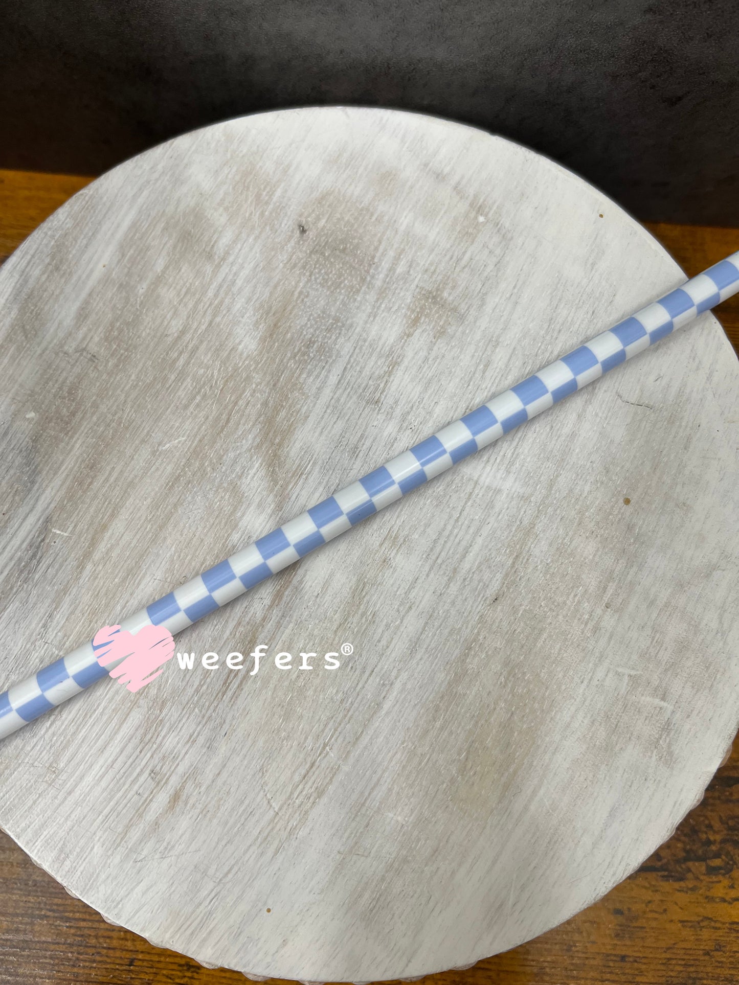Patterned Straws Fits 24oz Can Sized Cups Light Blue and White Checkered - 11" Weefers