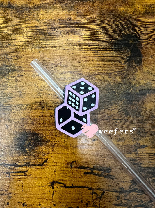 Straw Topper Buddy -Black Pink Dice (Fits both 8mm and 10mm straws) Weefers