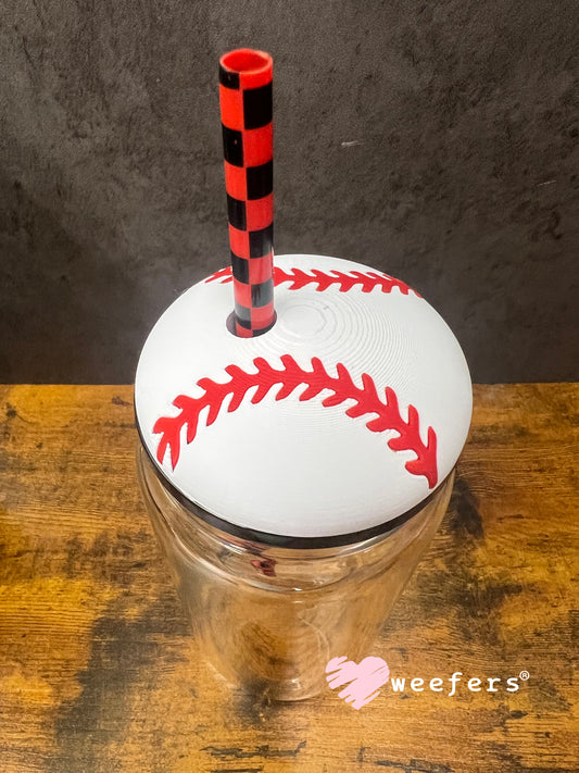Lid Topper Buddy - Baseball White Red (fits 16oz Glass Cups) Weefers