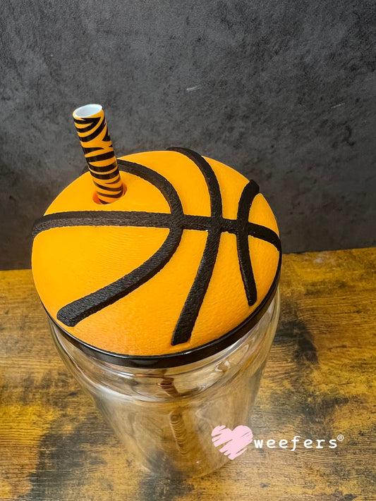 Lid Topper Buddy - Basketball Orange Black (fits 16oz Glass Cups) Weefers