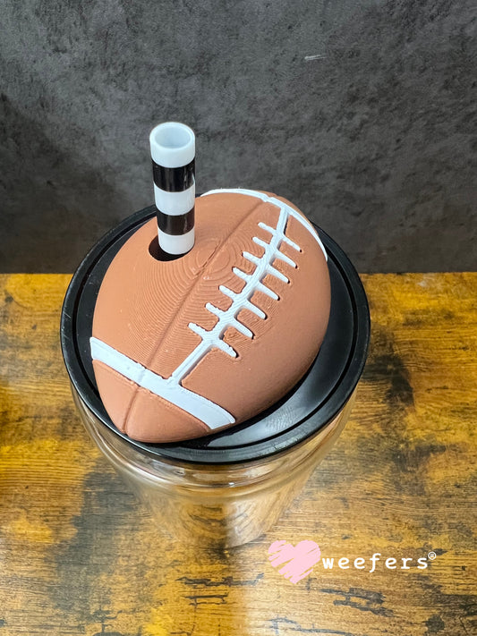 Lid Topper Buddy - Football Brown White (fits 16oz Glass Cups) Weefers