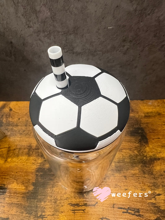 Lid Topper Buddy - Soccer Black White (fits 16oz Glass Cups) Weefers