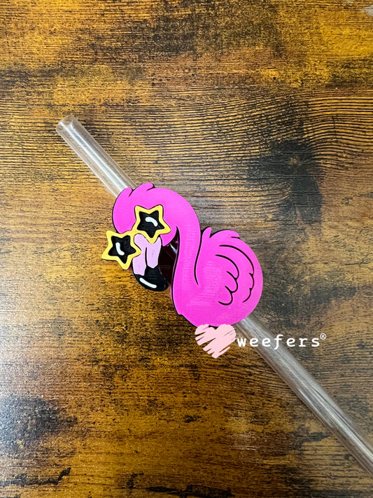 Straw Topper Buddy - Magenta Flamingo Star Sunglasses (Fits both 8mm and 10mm straws) Weefers