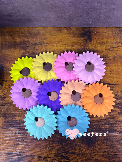Sunflower Lid Topper with Off-Center Straw Hole for 16oz Can Glass & Snowglobe Cups