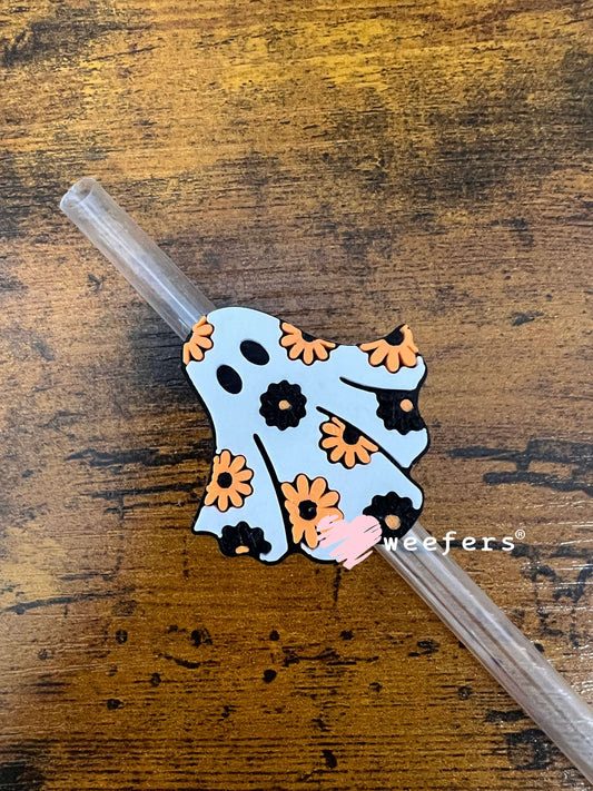 Ghost Orange and Black Flowers - Straw Topper Buddy (Fits both 8mm and 10mm straws)