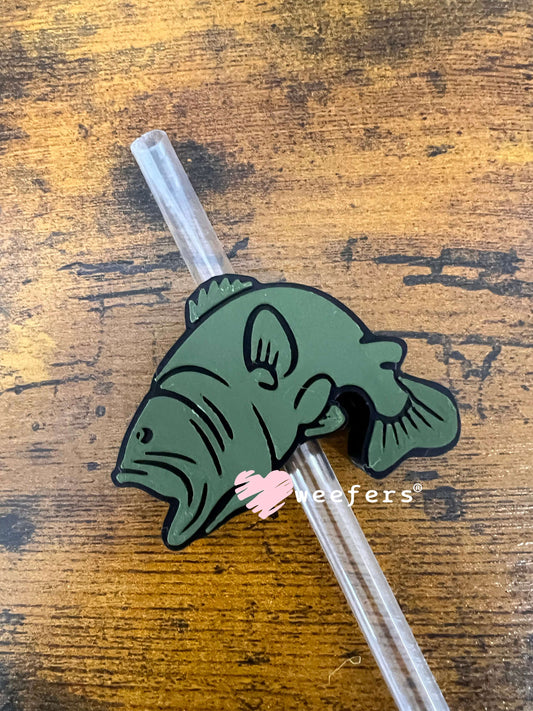 Bass Fish Hunter Green Straw Topper Buddy (Fits both 8mm and 10mm straws)