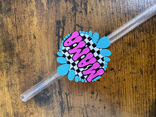 Mama Checkered Magenta Black - Straw Topper Buddy (Fits both 8mm and 10mm straws)
